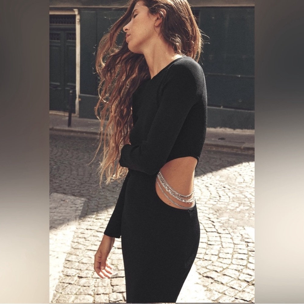 ZARA Chain Trim Cut-Out Knit Dress